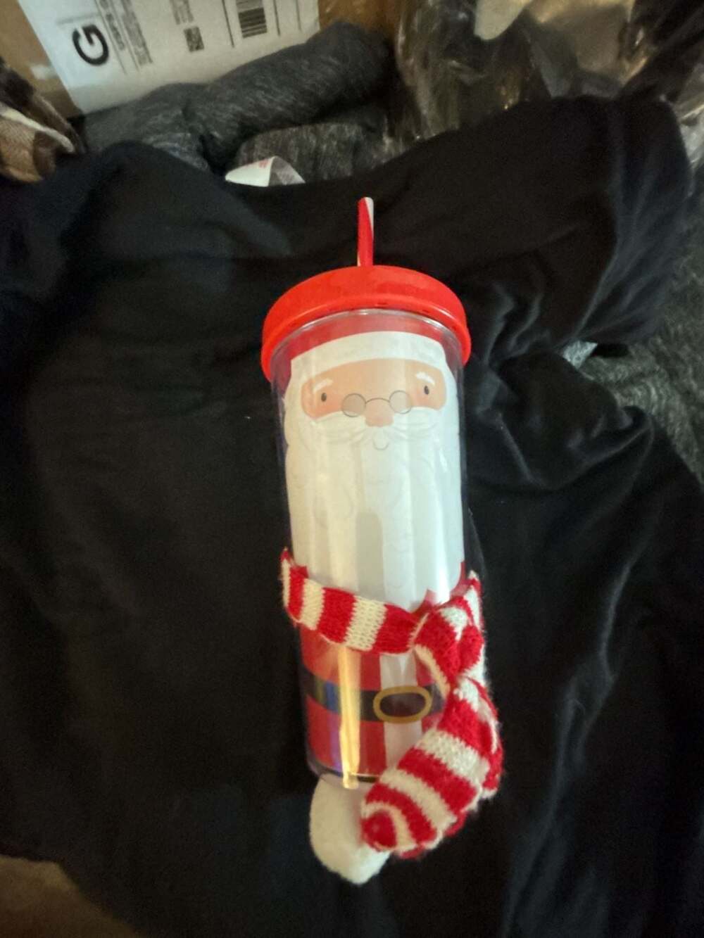 Festive Voice Santa Holiday Tumbler with Straw and Scarf